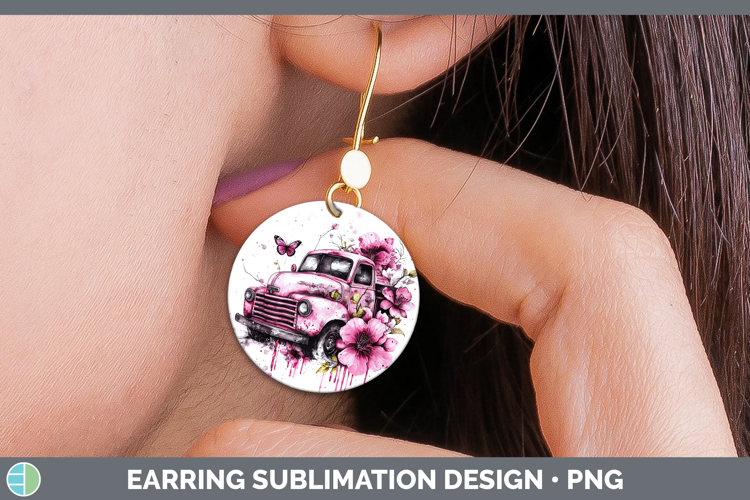 Pink Drips BS02 Vintage Truck Round Earrings Sublimation Ear