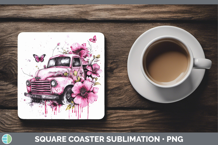 Pink Drips BS02 Vintage Truck Square Coaster Sublimation Coa