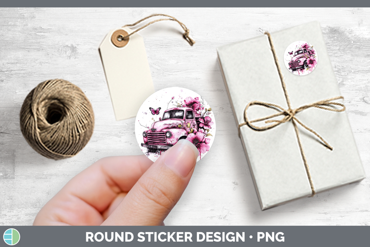 Pink Drips BS02 Vintage Truck Stickers | Round Labels Design