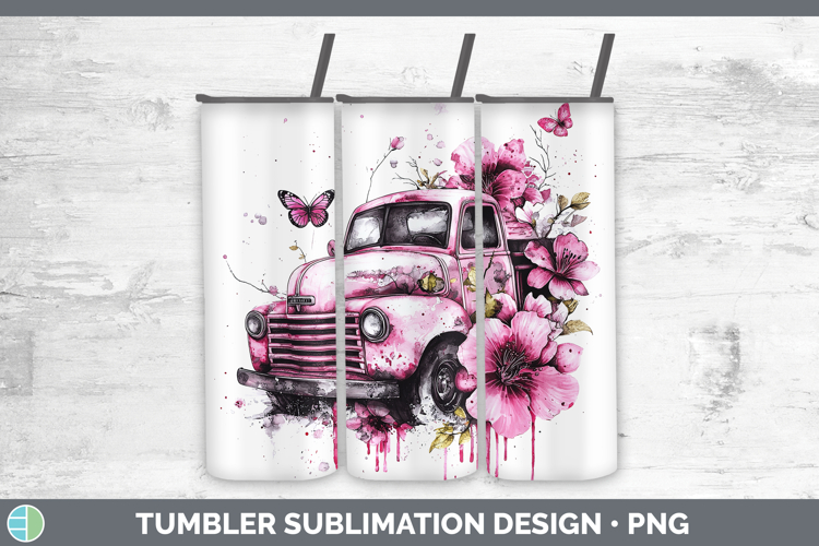 Pink Drips BS02 Vintage Truck Tumbler Sublimation 20 oz Skin