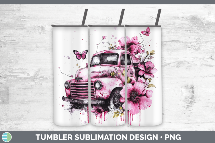 Pink Drips BS02 Vintage Truck Tumbler Sublimation 20 oz Skin