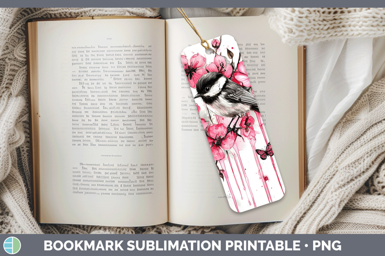 Pink Drips Chickadee Bookmark Sublimation Printable Designs