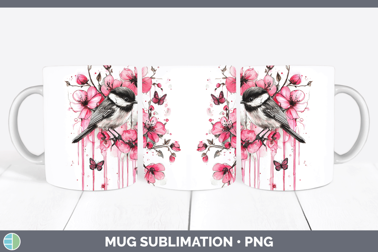 Pink Drips Chickadee Mug Wrap Sublimation Coffee Cup Designs
