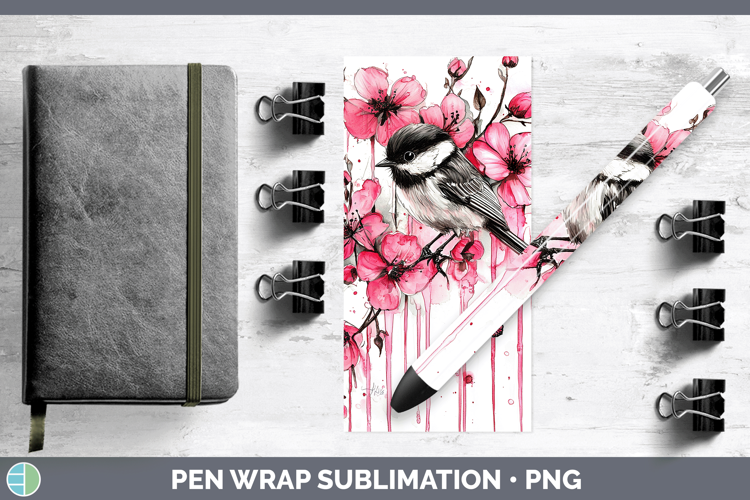 Pink Drips Chickadee Pen Wrap Sublimation Pen Designs