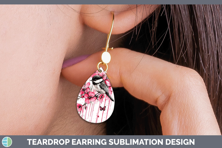Pink Drips Chickadee Teardrop Earrings Sublimation Earrings