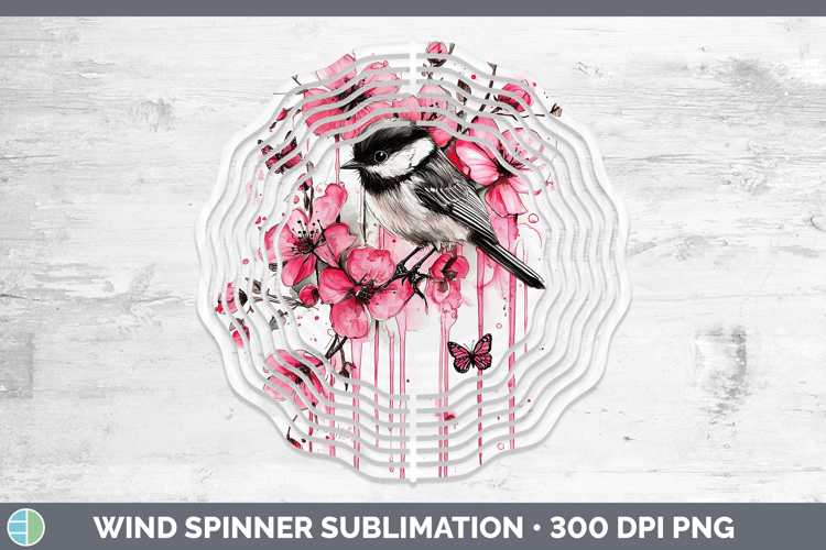 Pink Drips Chickadee Wind Spinner Sublimation Spinner Design