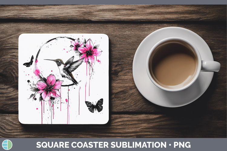 Pink Drips Hummingbird Square Coaster Sublimation Coaster De