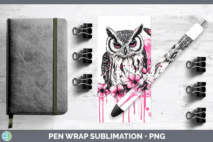 Pink Drips Owl Pen Wrap Sublimation Pen Designs