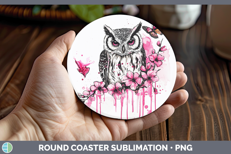 Pink Drips Owl Round Coaster Sublimation Coaster Designs