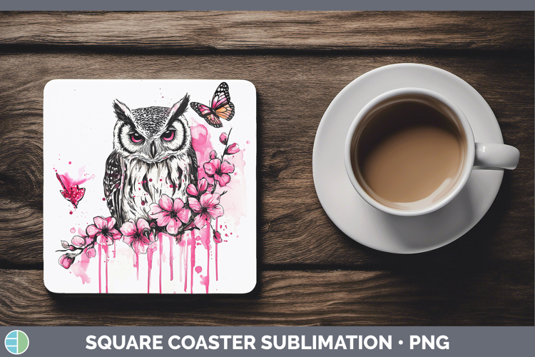 Pink Drips Owl Square Coaster Sublimation Coaster Designs
