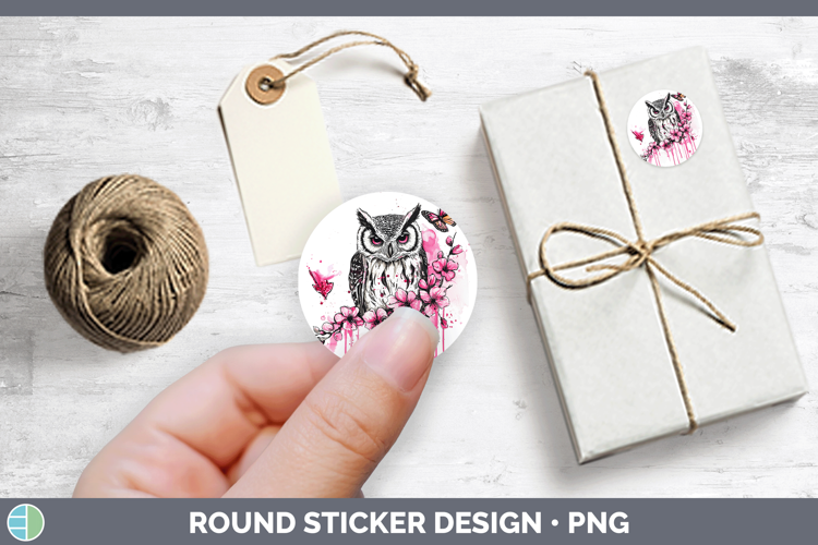 Pink Drips Owl Stickers | Round Labels Designs