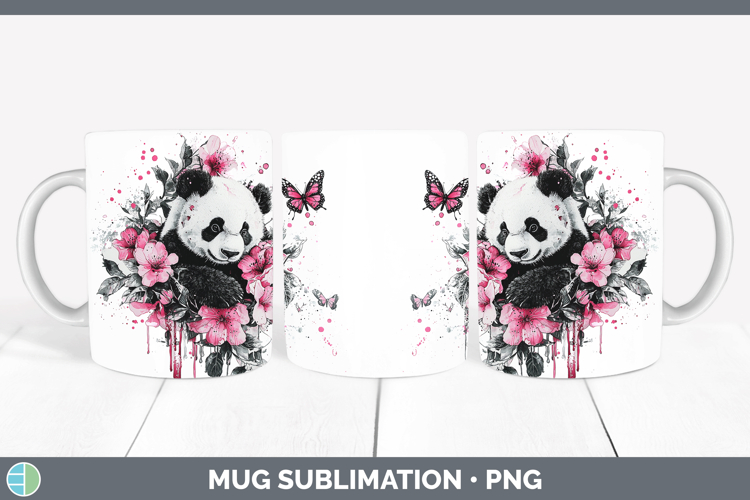 Pink Drips Panda Mug Wrap Sublimation Coffee Cup Designs