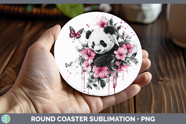 Pink Drips Panda Round Coaster Sublimation Coaster Designs
