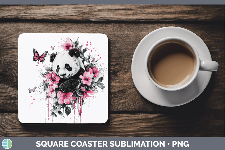 Pink Drips Panda Square Coaster Sublimation Coaster Designs