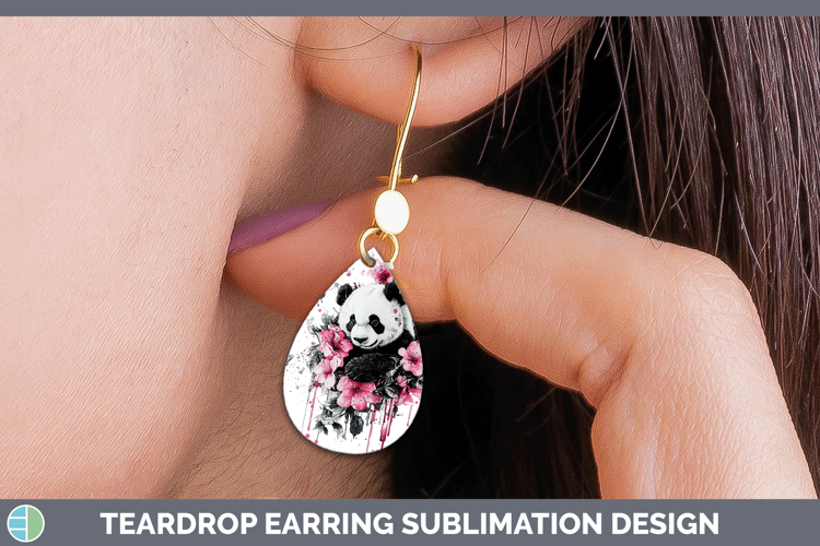 Pink Drips Panda Teardrop Earrings Sublimation Earrings Desi