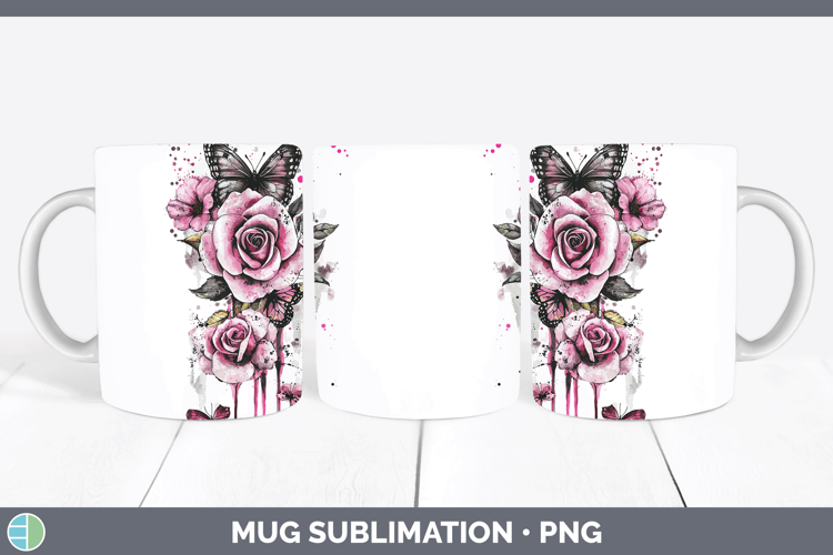Pink Drips Rose Mug Wrap Sublimation Coffee Cup Designs