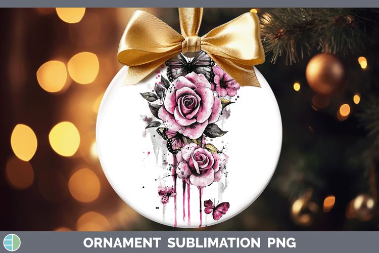 Pink Drips Rose Ornament Sublimation Bauble Designs