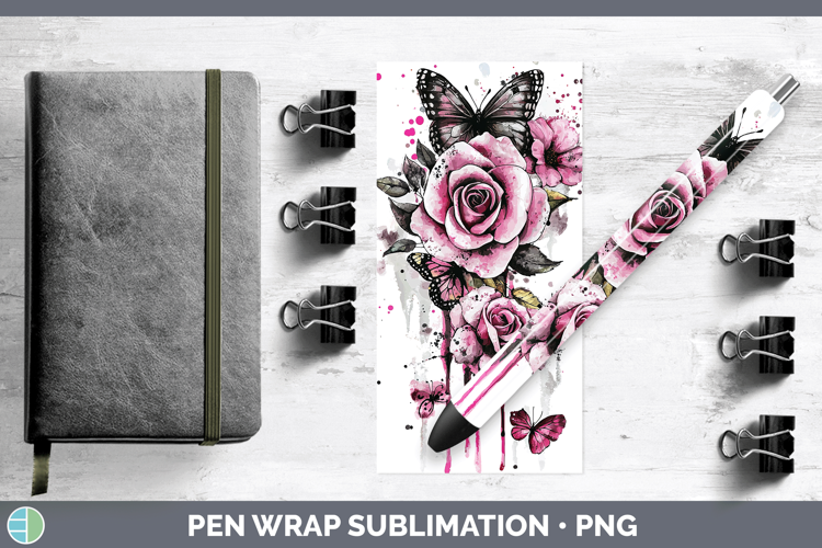 Pink Drips Rose Pen Wrap Sublimation Pen Designs