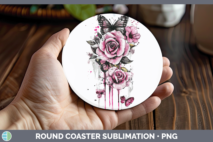 Pink Drips Rose Round Coaster Sublimation Coaster Designs