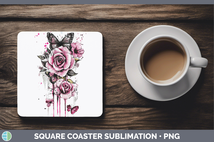 Pink Drips Rose Square Coaster Sublimation Coaster Designs