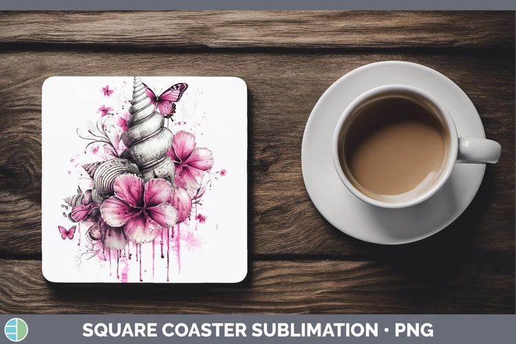 Pink Drips Seashell Square Coaster Sublimation Coaster Desig