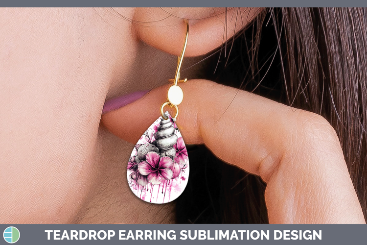 Pink Drips Seashell Teardrop Earrings Sublimation Earrings D