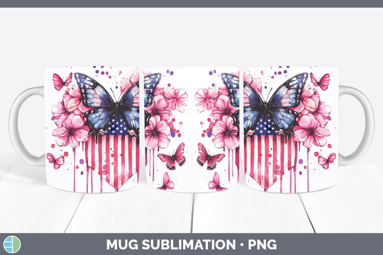 Pink Drips USA Flag Mug Wrap Sublimation Coffee Cup Designs