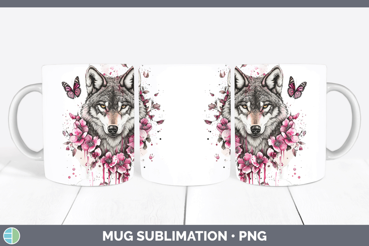 Pink Drips Wolf Mug Wrap Sublimation Coffee Cup Designs