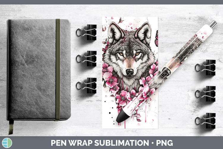 Pink Drips Wolf Pen Wrap Sublimation Pen Designs