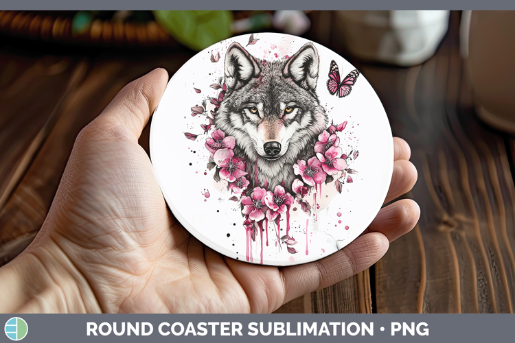 Pink Drips Wolf Round Coaster Sublimation Coaster Designs