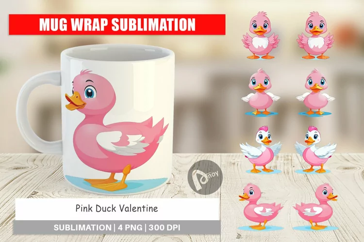 Mug Wrap Design Pink Duck Valentine