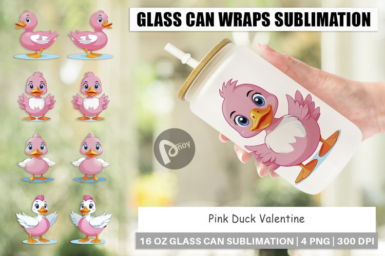 Glass Can Wraps Pink Duck Valentine example image 1