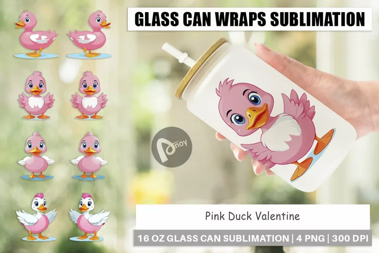 Glass Can Wraps Pink Duck Valentine