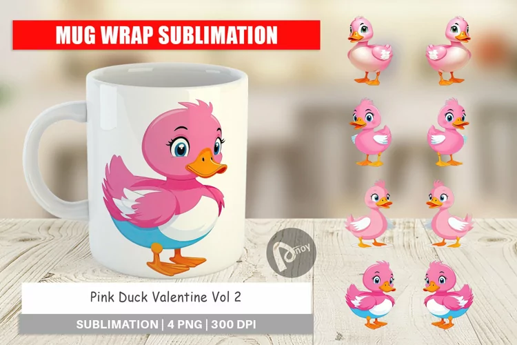 Mug Wrap Design Pink Duck Valentine