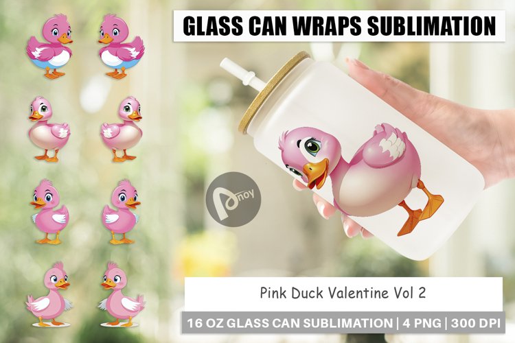 Glass Can Wraps Pink Duck Valentine example image 1