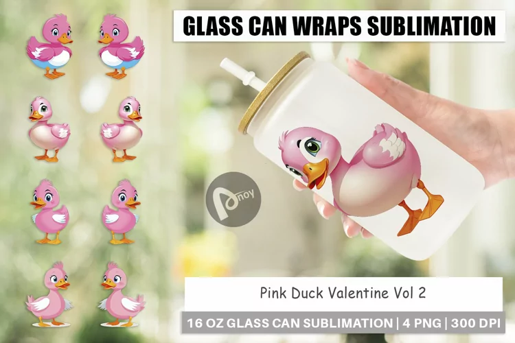 Glass Can Wraps Pink Duck Valentine