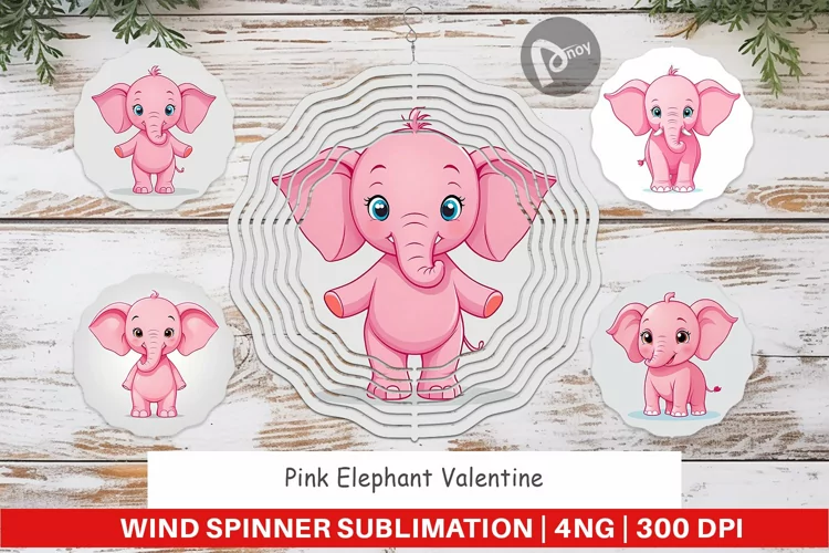 Wind Spinner Pink Elephant Valentine
