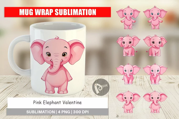 Mug Wrap Design Pink Elephant Valentine