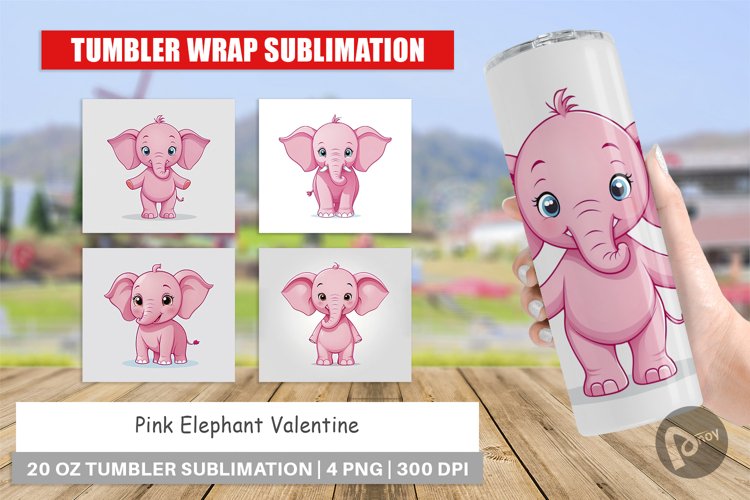 Tumbler Pink Elephant Valentine example image 1