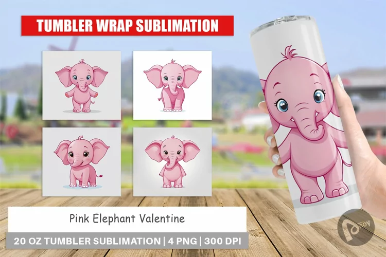 Tumbler Pink Elephant Valentine