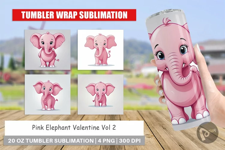 Tumbler Pink Elephant Valentine