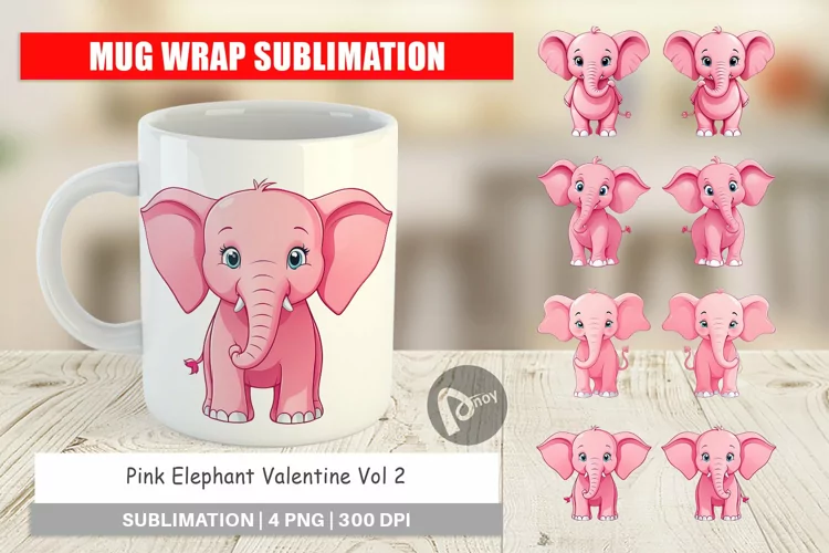 Mug Wrap Design Pink Elephant Valentine
