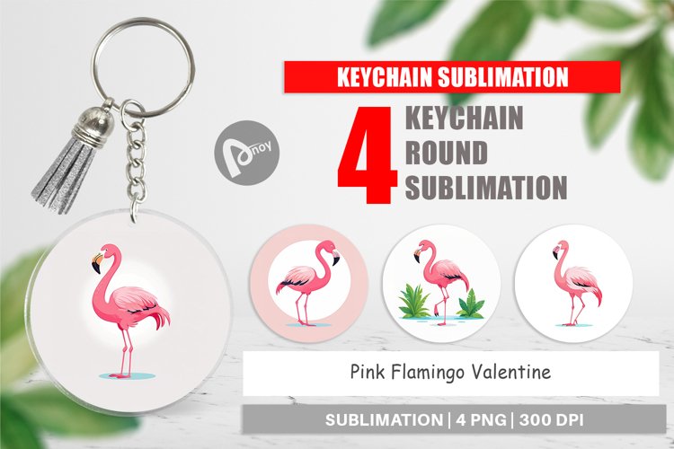 Keychain Pink Flamingo Valentine
