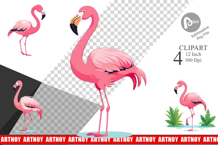 Pink Flamingo Valentine Clipart