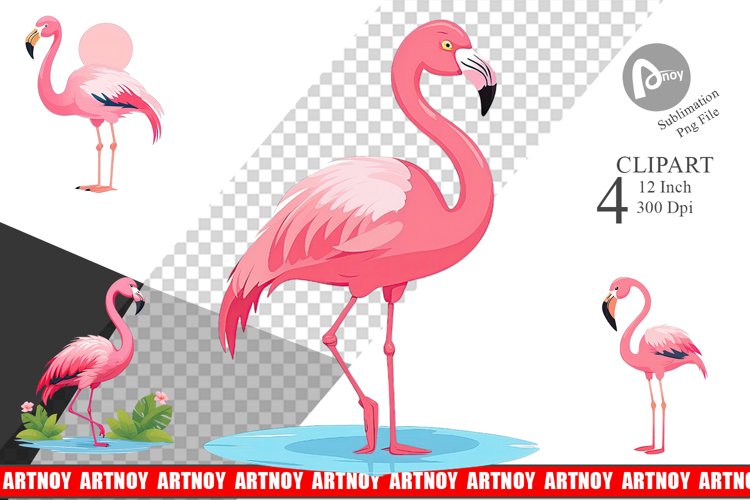 Pink Flamingo Valentine Clipart