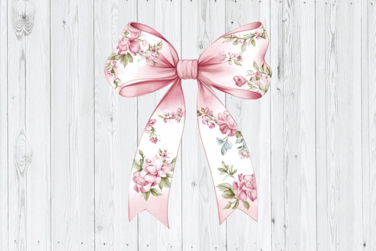 Pink Floral Print Coquette Bow PNG, Spring Bow PNG