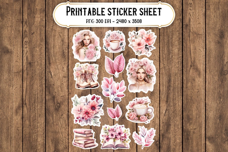 Pink Floral Printable Stickers - PNG Sticker Sheet
