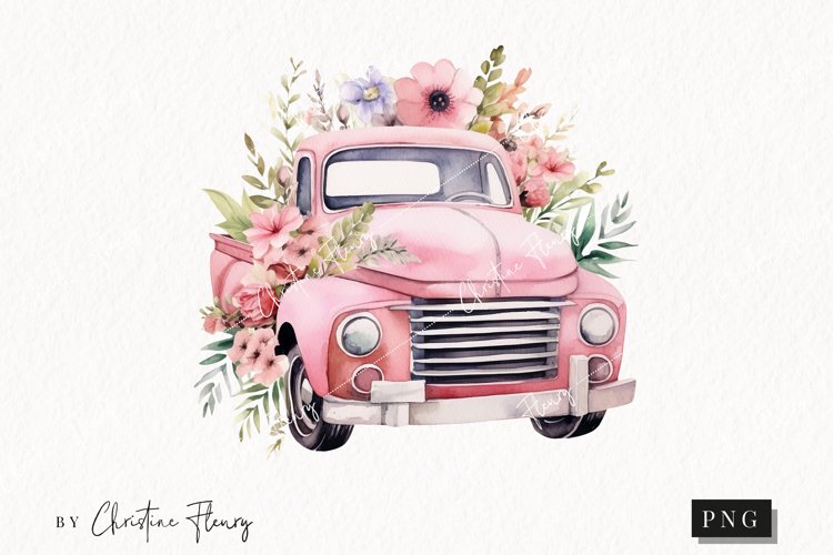 Pink Floral Vintage Truck PNG | Spring PNG example image 1