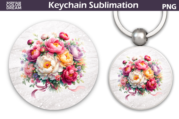 Peony Round Keychain | Pink Floral Key Keychain