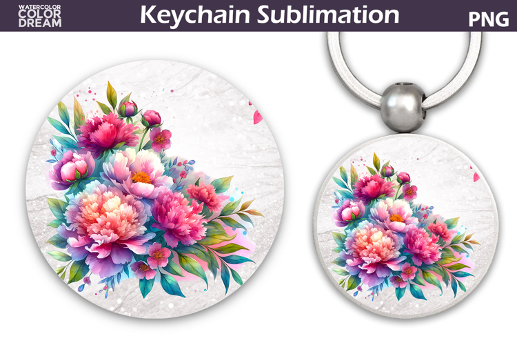 Peony Round Keychain | Pink Floral Key Keychain